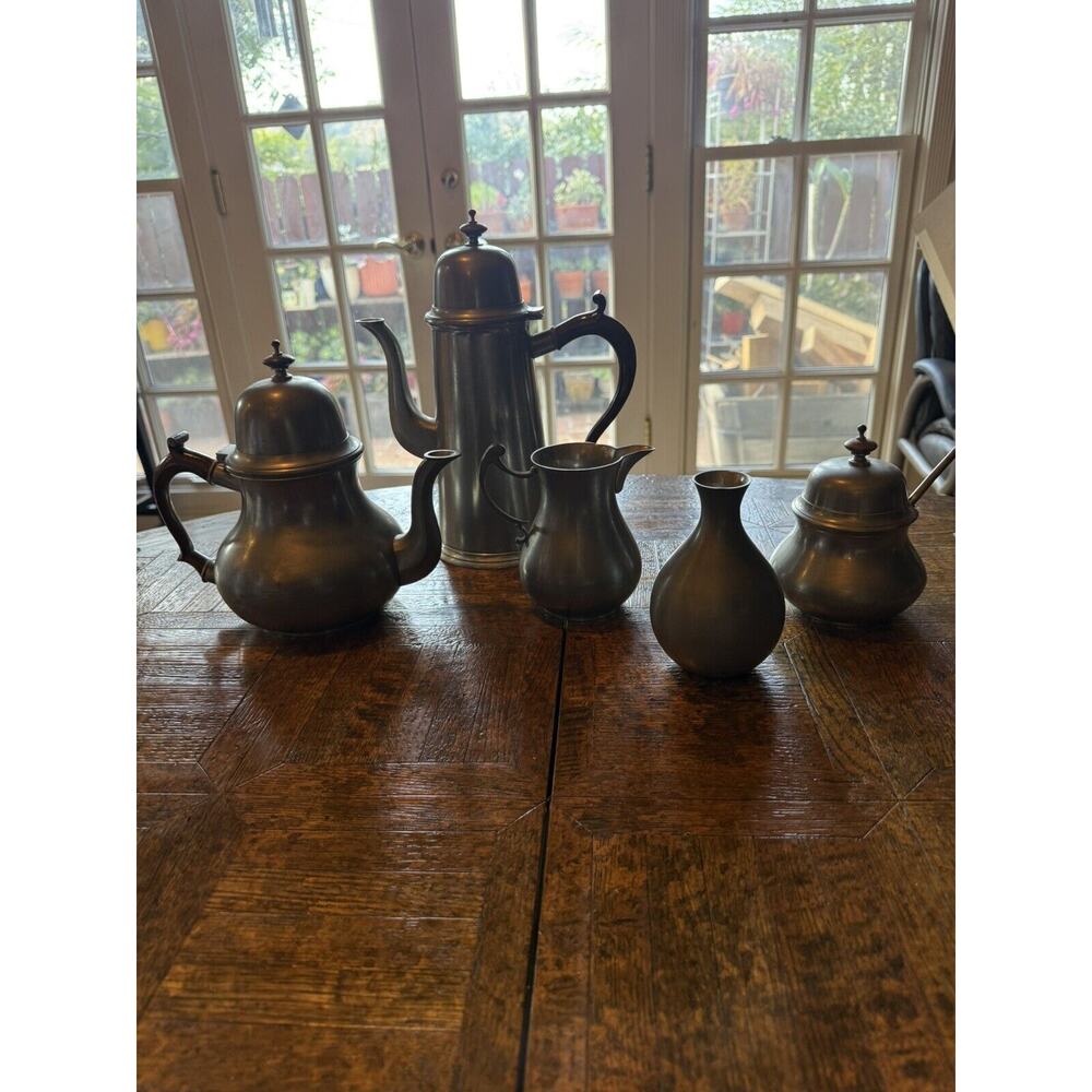 Pewter Coffee/Tea Set by John Somers, Brazil - Vintage Colonial 6 piece